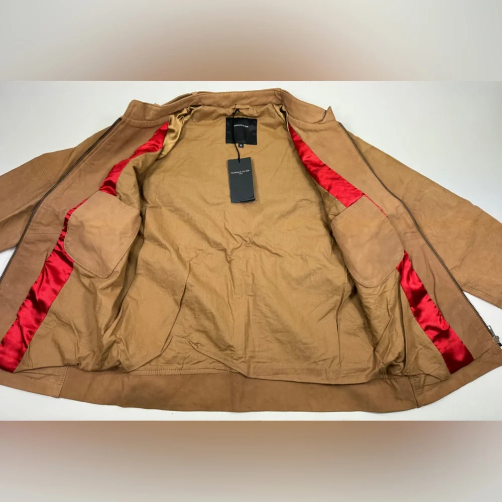 Surface to Air Seasaw Biker Jacket Tan Nubuck Leather Motorcycle Neck Straps M - Picture 3 of 16
